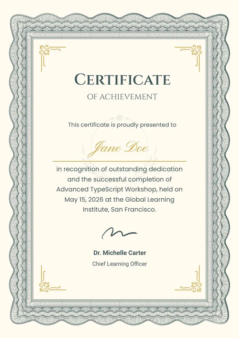 Beige Classic Certificate of Achievement, portrait