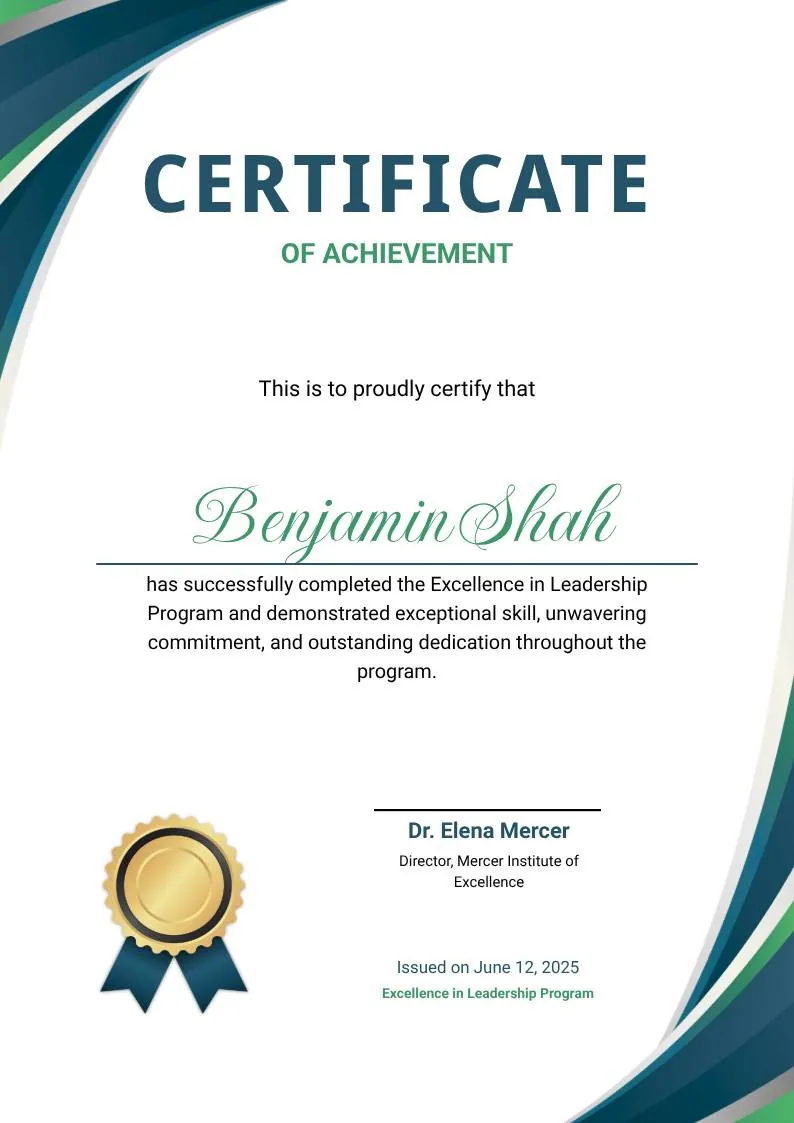 Blue and Green Modern Achievement Certificate, portrait