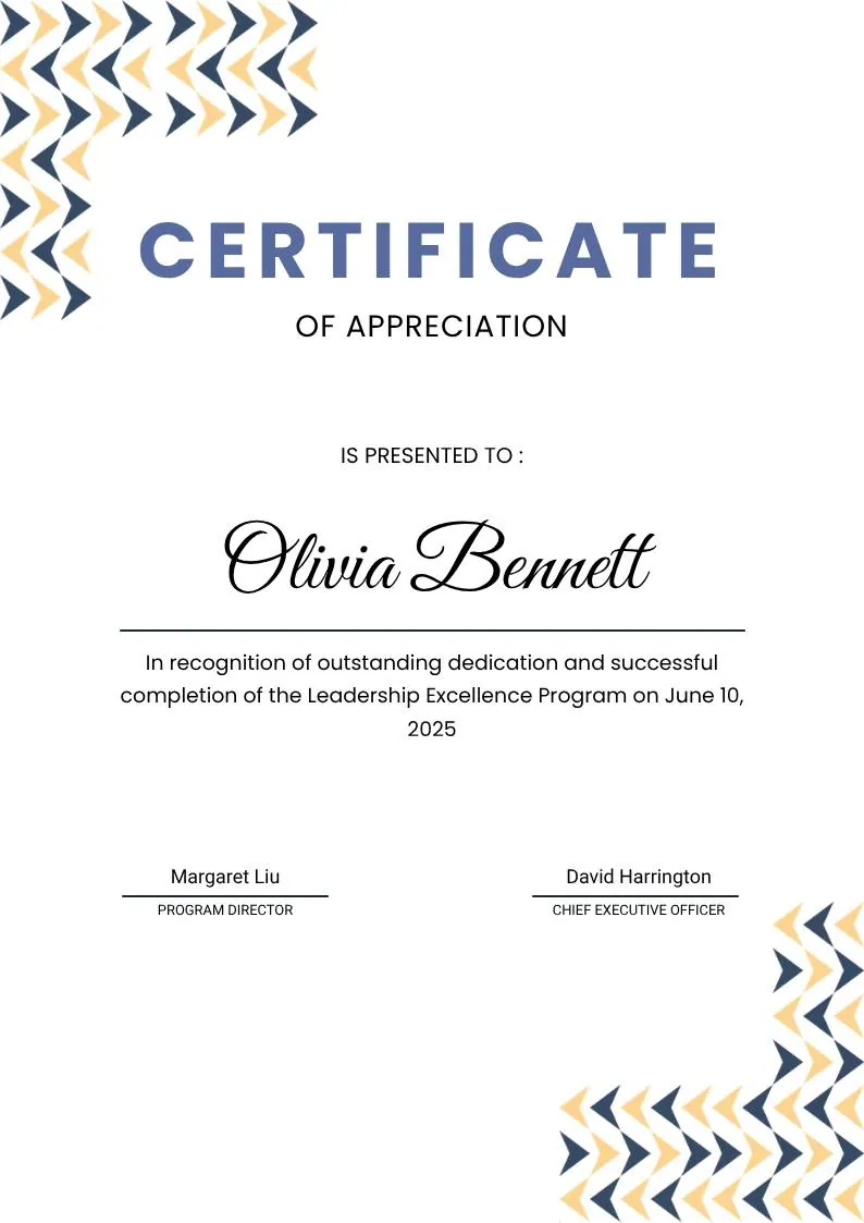 Blue Modern Certificate of Appreciation, portrait