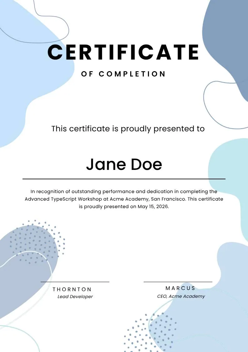 Blue Modern Certificate of Completion template