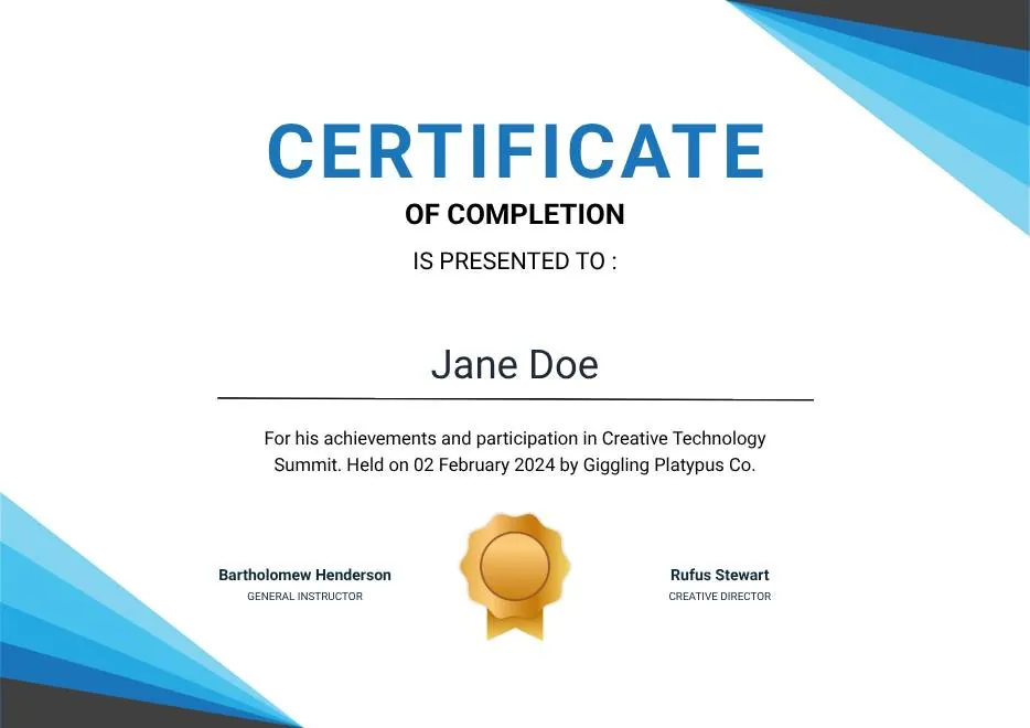 Blue Modern Event Completion Certificate thumbnail