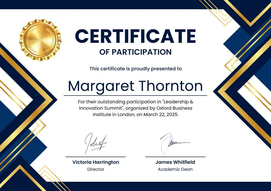 Blue White Gold Modern Participation Certificate thumbnail