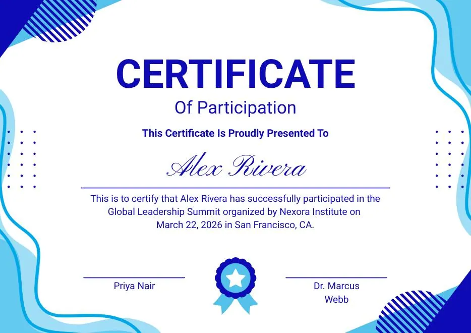 Blue and White Modern Participation Certificate thumbnail