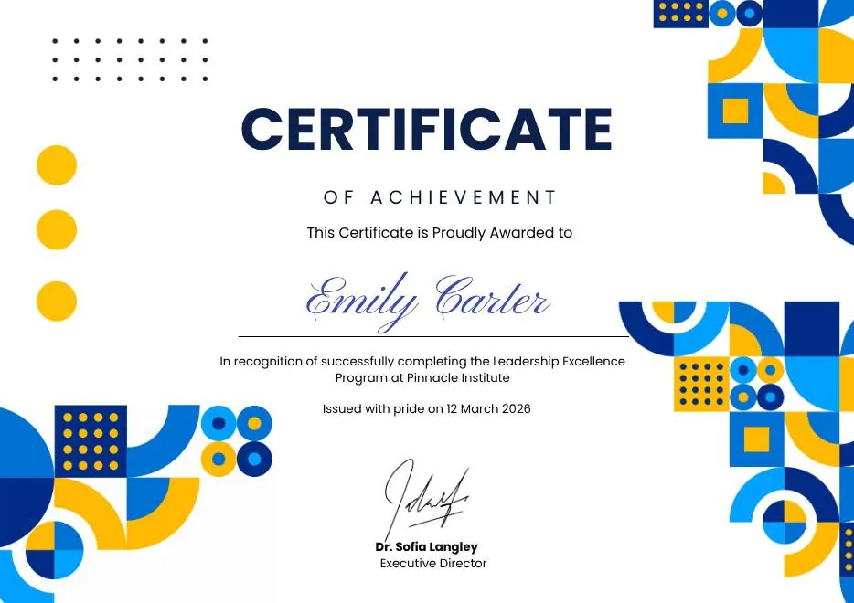 Blue and Yellow Geometric Achievement Certificate thumbnail