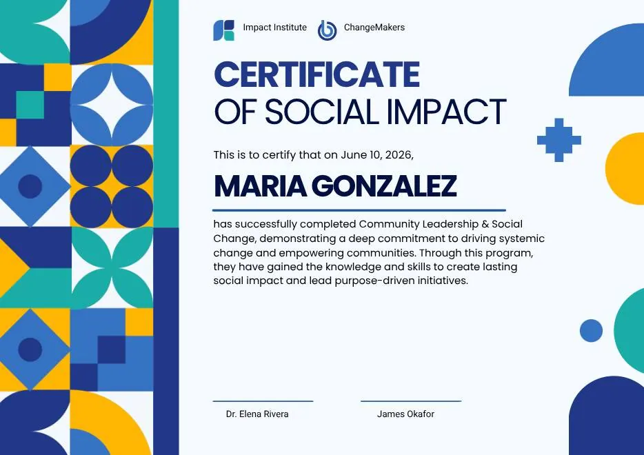 Blue and Yellow Geometric Certificate of Social Impact thumbnail