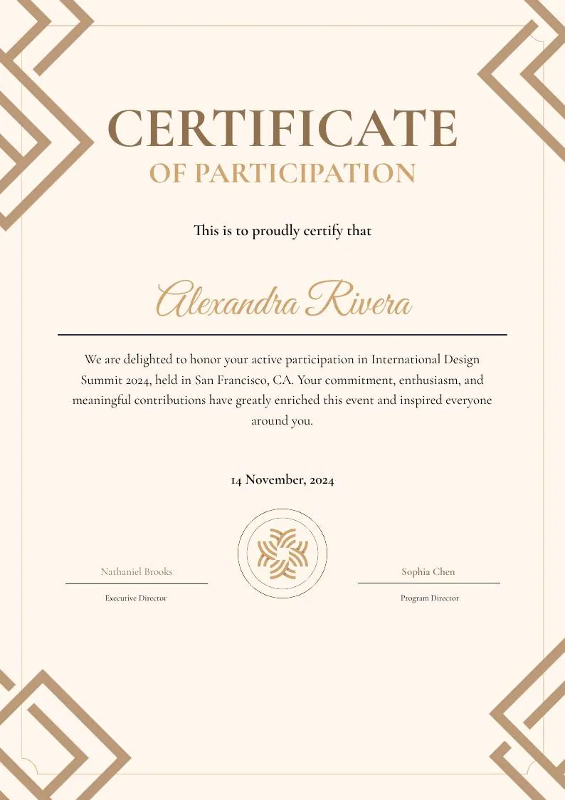 Brown Modern Geometric Participation Certificate, portrait