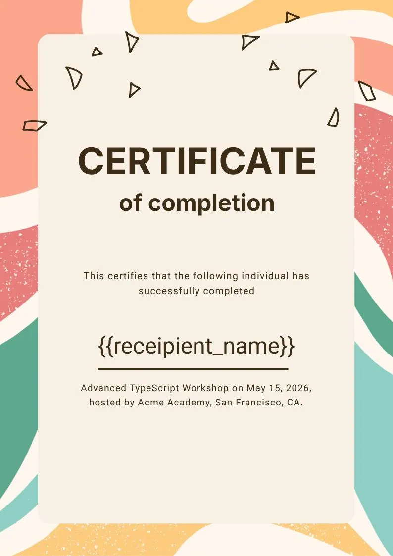 Certificate of Completion in Colorful Abstract Modern Style, portrait