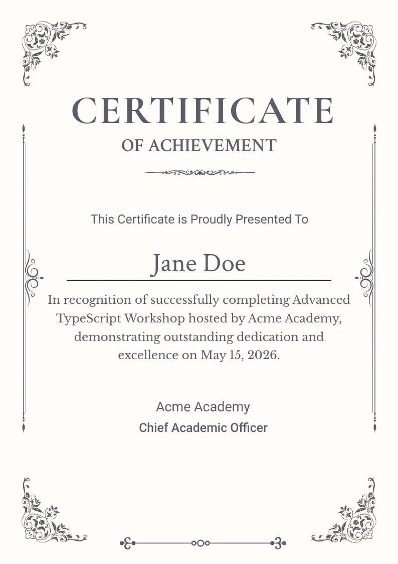 Classic Floral Border Certificate of Achievement, portrait