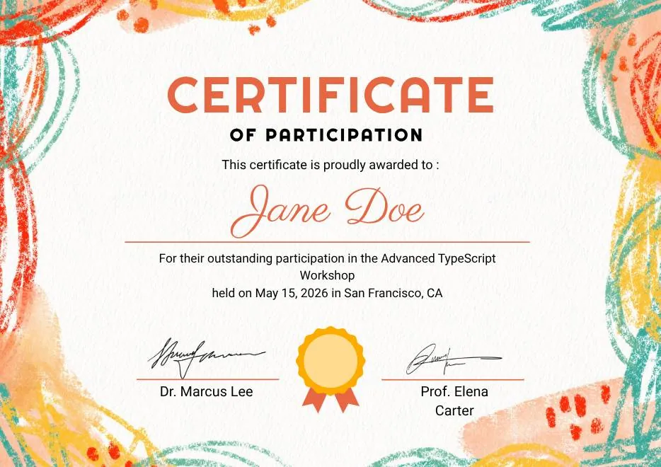 Colorful Brushstroke Art Certificate of Participation thumbnail