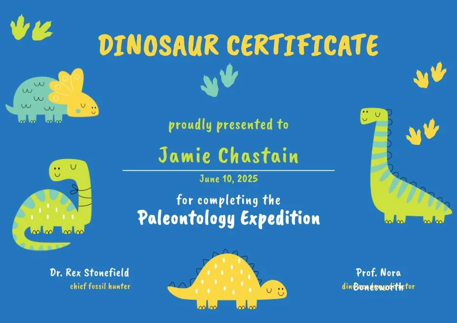 Colorful Funny Dinosaur Kids Certificate thumbnail