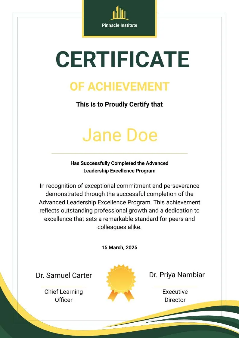 Green and Gold Modern Leadership Achievement Certificate template