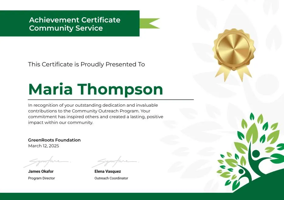Green Clean Achievement Community Service Certificate thumbnail