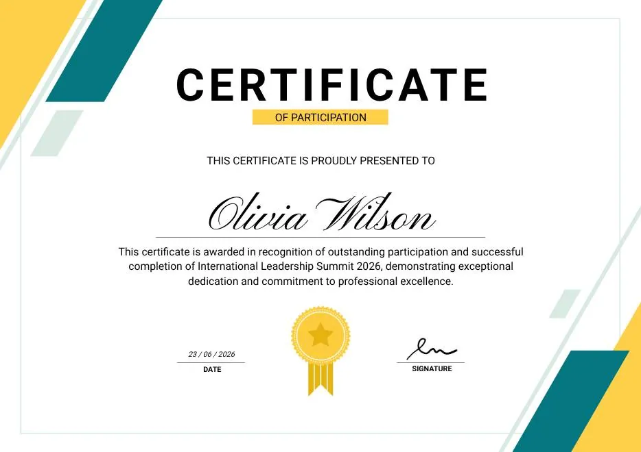 Green & Yellow Minimalist Certificate of Participation thumbnail