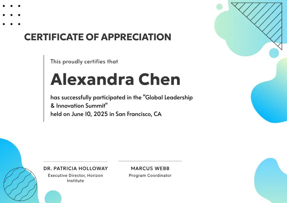 Certificate of Appreciation — Summit & Event Participation thumbnail