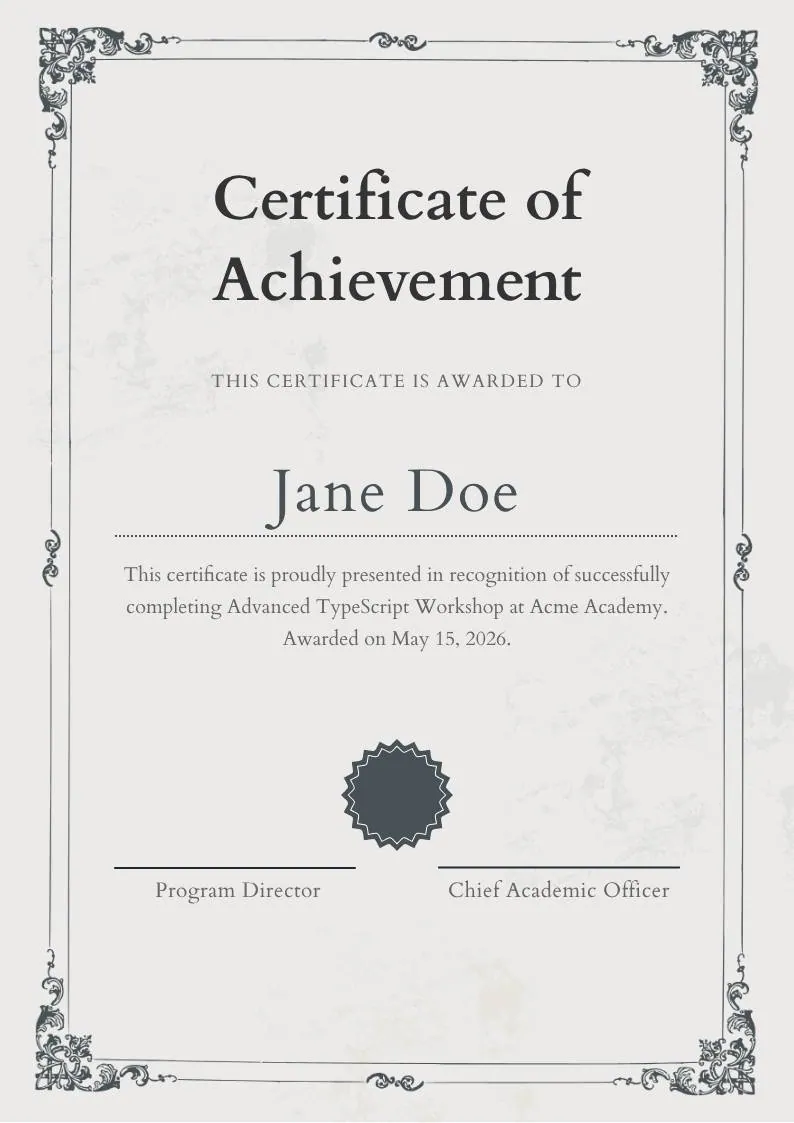 Modern Vintage Certificate of Achievement, portrait