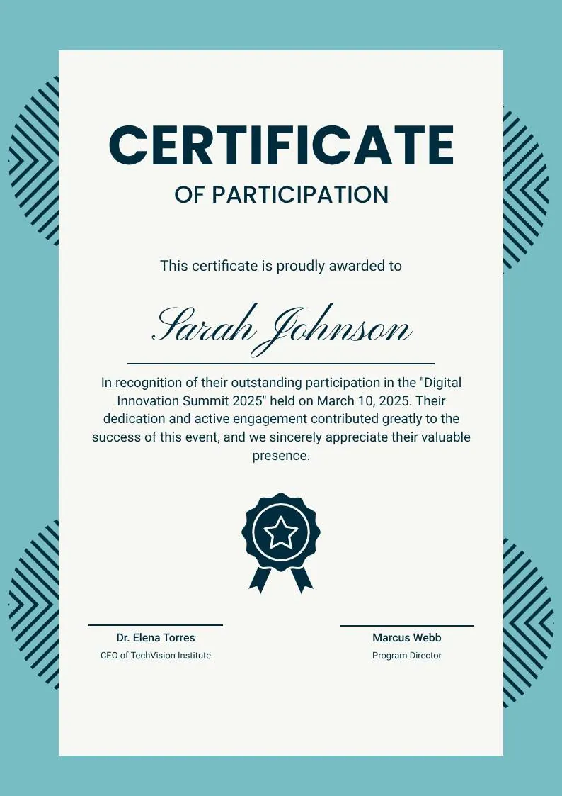 Teal Geometric Participation Certificate template