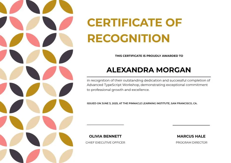 White Geometric Petal Pattern Certificate of Recognition thumbnail