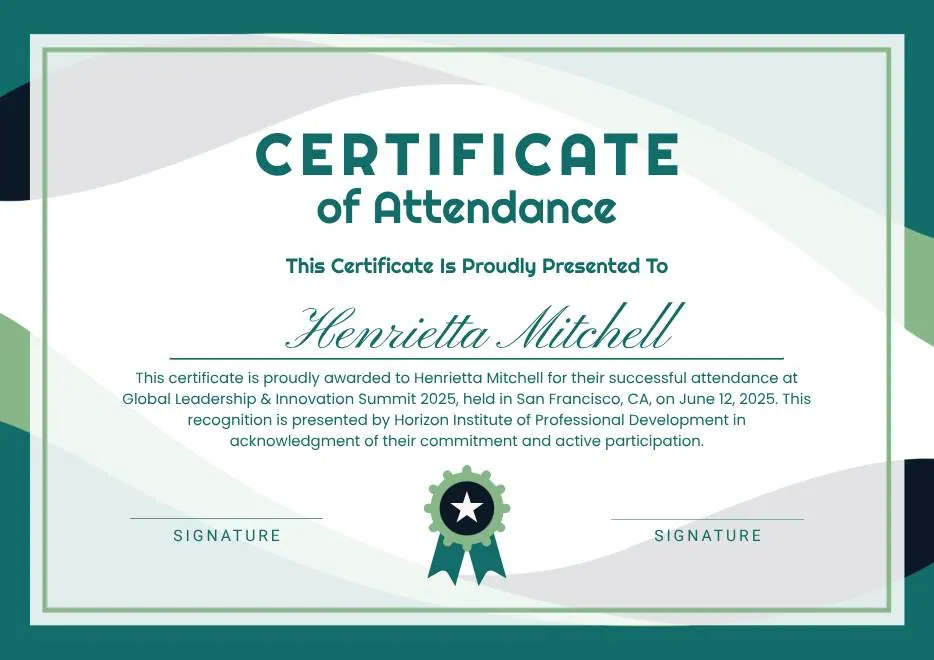 White and Green Minimalist Certificate of Attendance thumbnail