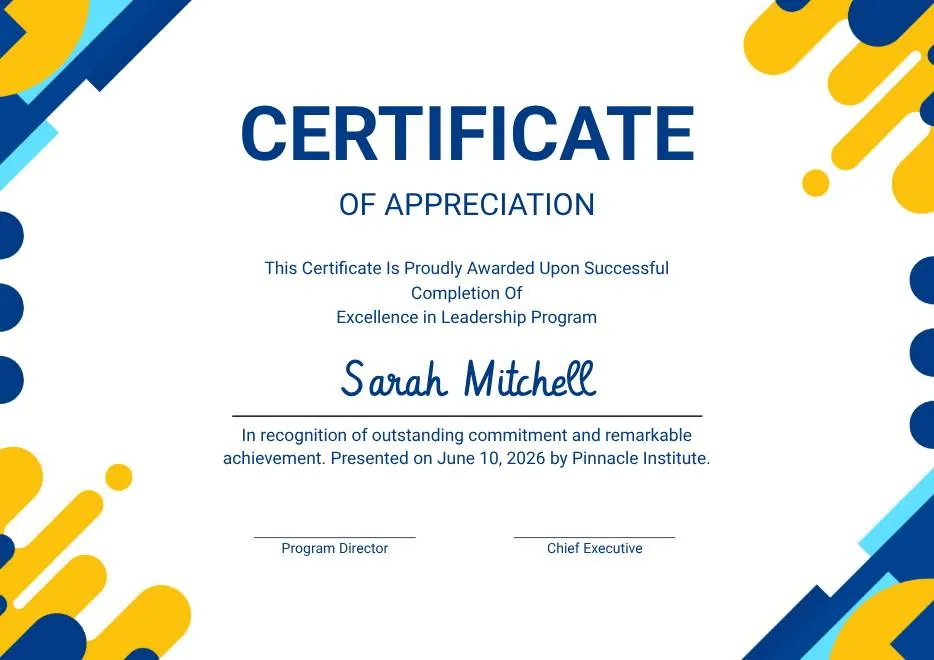Yellow and Blue Modern Certificate of Appreciation thumbnail